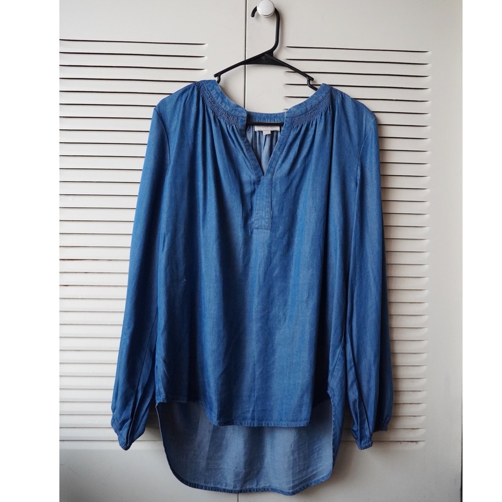 Soft Denim Long Sleeve V Neck Top - LOFT